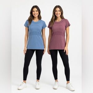 lululemon athletica Dry Fit Short Sleeve Tee in Blue and Mauve